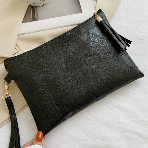 Luxe Vegan Leather Tassel Zipper Clutch wristlet - Picture 8 of 8